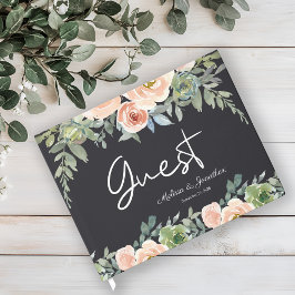Livro De Visitas Peach Green Marinho Pastel Floral Wedding
