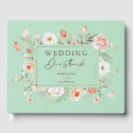 Livro De Visitas Peach Rosa Floral Weding Guest Book