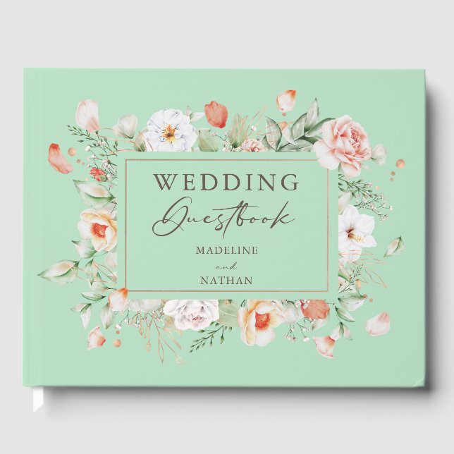 Livro De Visitas Peach Rosa Floral Weding Guest Book (Frente)