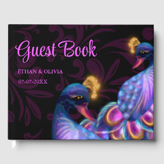 Livro De Visitas Peacock Jewel Tones Casando Floral Moody Purple