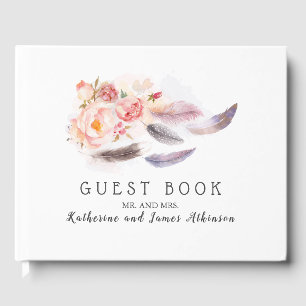 Livro De Visitas Penas florais de Boho