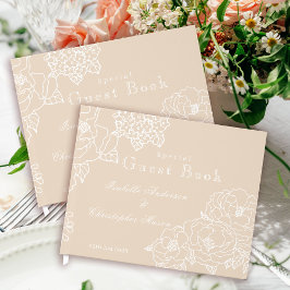 Livro De Visitas Peônias Ivory Delicadas para Casamento Romântico