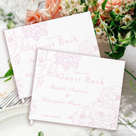 Livro De Visitas Peônias Românticas para Casamento Rosa Bege Delica