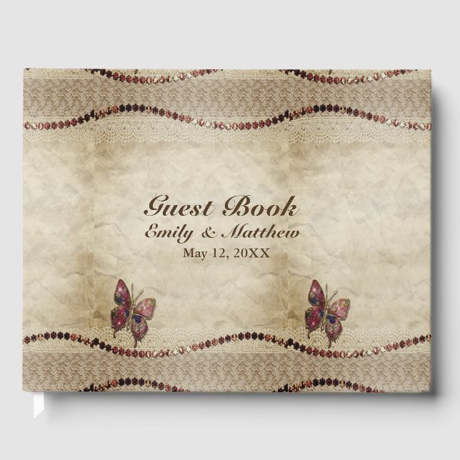 Livro De Visitas Pergaminho Antiguo, rendas, Miçangas brilhantes e  (Frente)