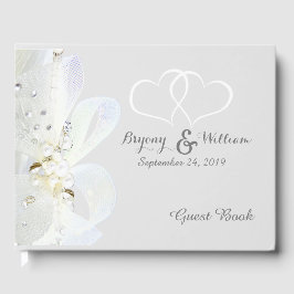 Livro De Visitas Pérolas e Renda Personalizados para Casamento
