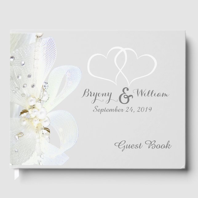 Livro De Visitas Pérolas e Renda Personalizados para Casamento (Frente)