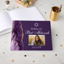 Livro De Visitas Personalização da Foto do Partido Mitzvah Dourado 