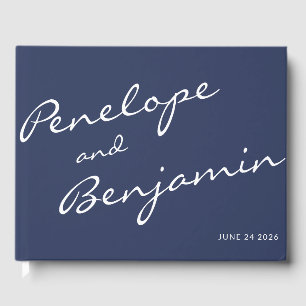 Livro De Visitas Personalização de Casamento de Script Blue Boho da