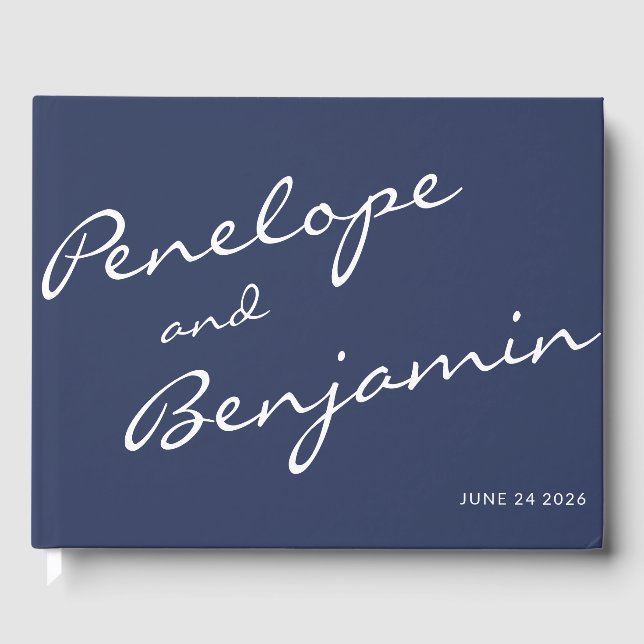 Livro De Visitas Personalização de Casamento de Script Blue Boho da (Frente)