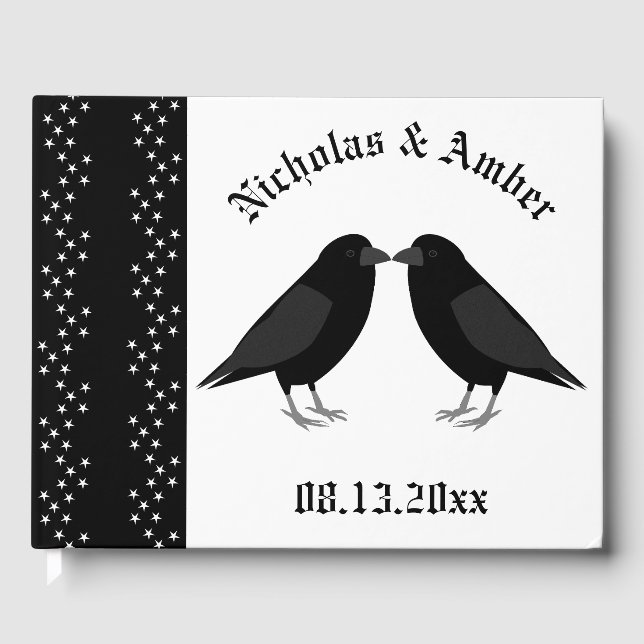 Livro De Visitas Personalização do Casamento Gótico Beijando Ravens (Frente)