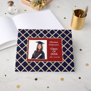 Livro De Visitas Personalização Dourada de Foto da Classe de Gradua
