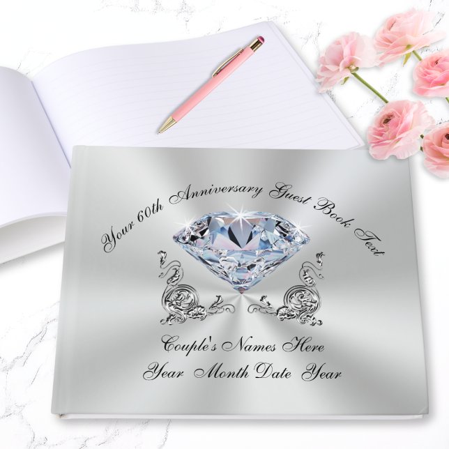 Livro de Visitas Personalizado de 60º Aniversário  (Diamond wedding anniversary guest book. 60th anniversary party ideas for parents and grandparents.)