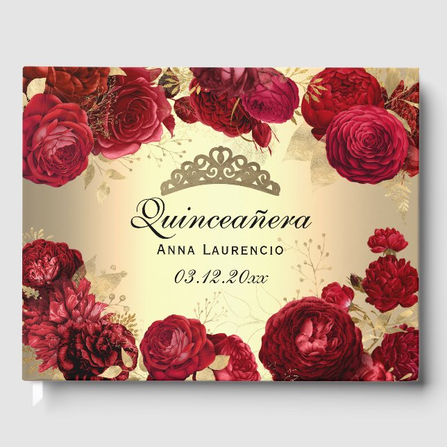Livro De Visitas Personalizado de Quinceanera do Elegante Dourado R (Frente)