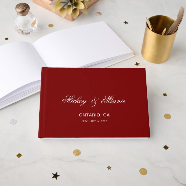 Livro de Visitas Personalizado Vermelho Escuro com (Frente aberta)