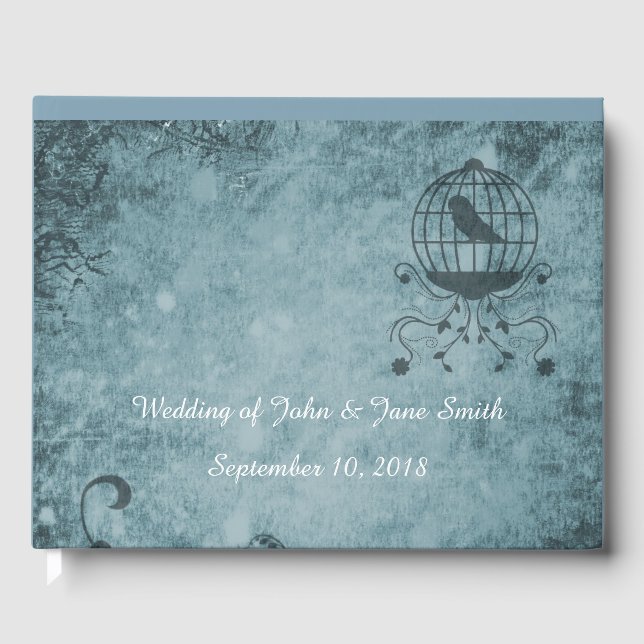 Livro De Visitas Personalizar Gaiola de Pássaros Azul Profundo (Frente)