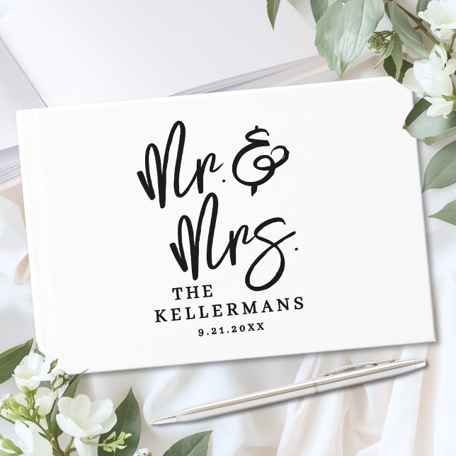 Livro De Visitas Personalized Black White Script Wedding (Personalized Black White Script Wedding Guest Book )