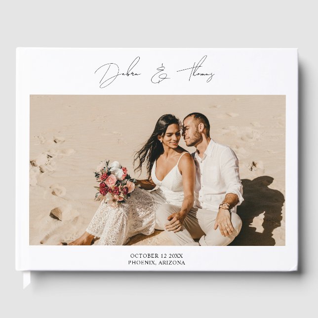 Livro De Visitas Personalized Wedding Modern Minimalist Photo (Frente)