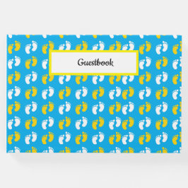 LIVRO DE VISITAS PÉS DE BEBÊ BRANCO AZUL AMARELO