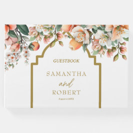 Livro De Visitas Pêssego Elegante e Casamento Dourado do Sul
