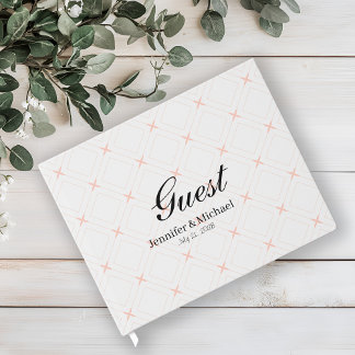 Livro De Visitas Pêssego Pastel e Geométrico Creme