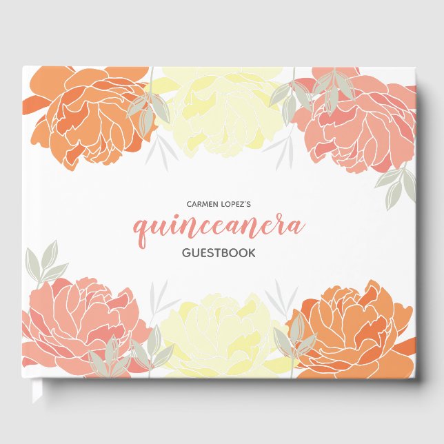 Livro De Visitas Pêssegos Amarelos Laranja Quinceanera Guestbook (Frente)