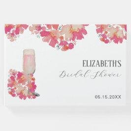 Livro De Visitas Pétalas e Prosecco Chá de Noiva Floral Rosa