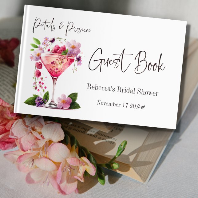Livro De Visitas Petals & Prosecco Blush Chá de panela Floral Rosa (Criador carregado)