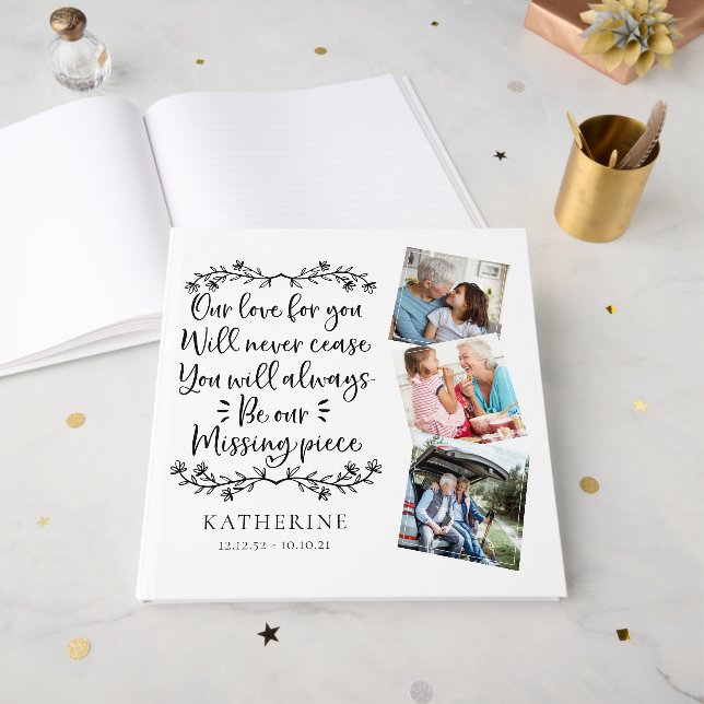 Livro De Visitas Piece Calliographic Foto do Funeral Memorial (Frente aberta)