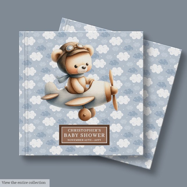 Livro De Visitas Piloto de Urso de Teddy chá de fraldas Guest (Baby Shower Guest Book Boy Teddy Bear Pilot Blue)