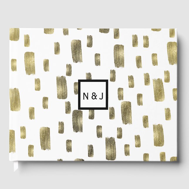 Livro De Visitas Pincel Moderno Dourado Cobre Bronze Brilho (Frente)