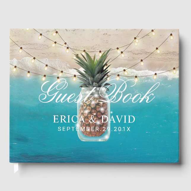 Livro De Visitas Pineapple Jar String Luz Casamento Tropical Praia (Frente)