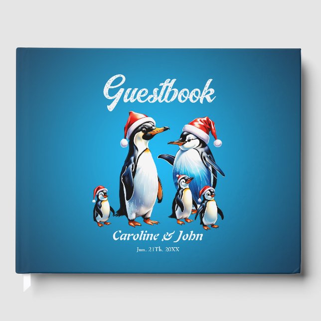 Livro De Visitas Pinguins bonitos num estilo animado, (Frente)