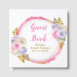 Livro De Visitas Pink and Purple Elegant Flowers Sweet Sixteen