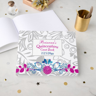 Livro De Visitas Pink, Blue, Gray Quinceañera Guest Book