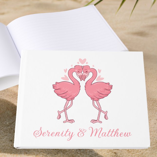 Livro De Visitas Pink Flamingo Tropical Hawaiian Beach Wedding (Criador carregado)