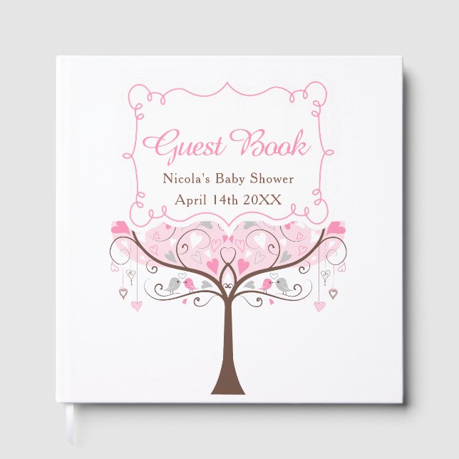 Livro De Visitas Pink Floral Bird Baby Shower Thank You (Frente)