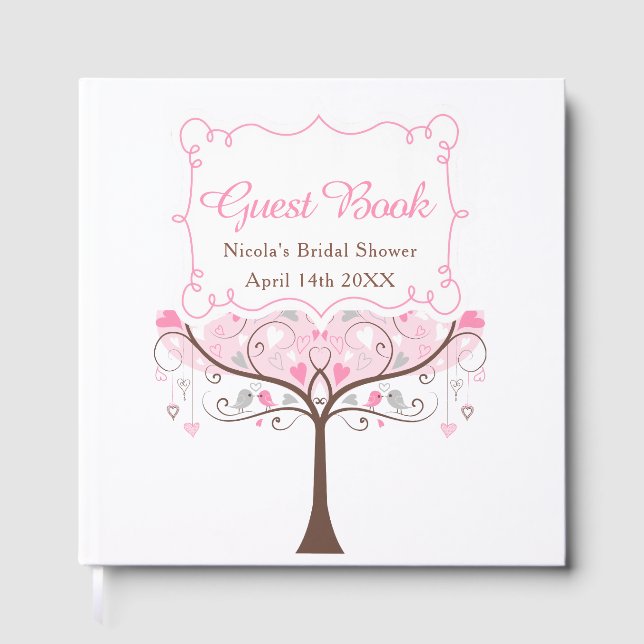 Livro De Visitas Pink Floral Bird Bridal Shower  (Frente)