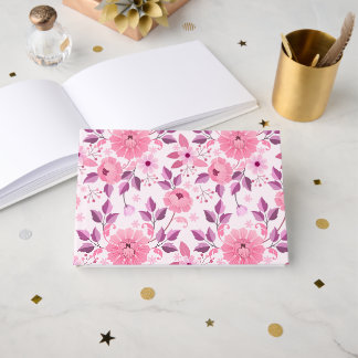 Livro De Visitas Pink Floral Pattern with Elegant Blossoms