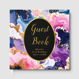 Livro De Visitas Pink, Navy Blue and Gold Ink Birthday Party