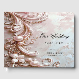Livro De Visitas Pink Ornate Pearl and Floral Guest Book
