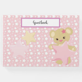 LIVRO DE VISITAS PINK PASTEL E ESTRELAS BRANCAS E CARNE DE TEDDY