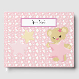 LIVRO DE VISITAS PINK PASTEL E ESTRELAS BRANCAS E CARNE DE TEDDY