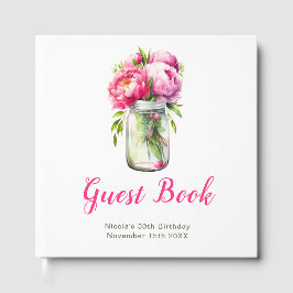 Livro De Visitas Pink Peonies Mason Jar Birthday Party