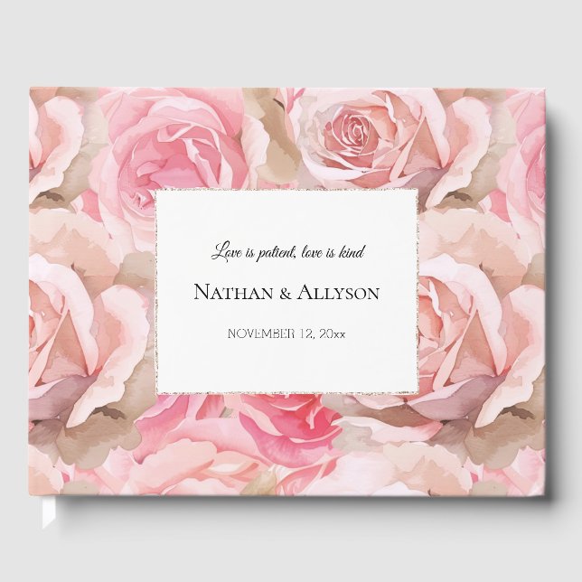 Livro De Visitas Pink Roses Floral Wedding (Frente)
