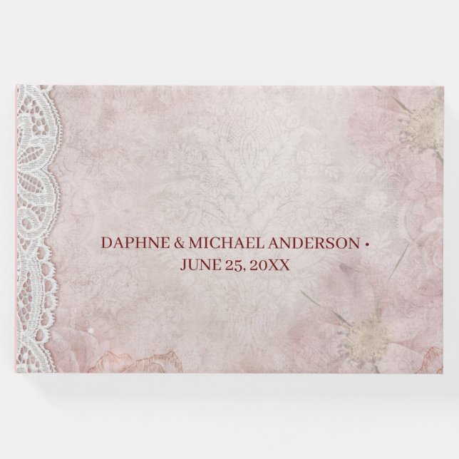 Livro De Visitas Pink Simples e Elegante Casamento Chic (Frente)