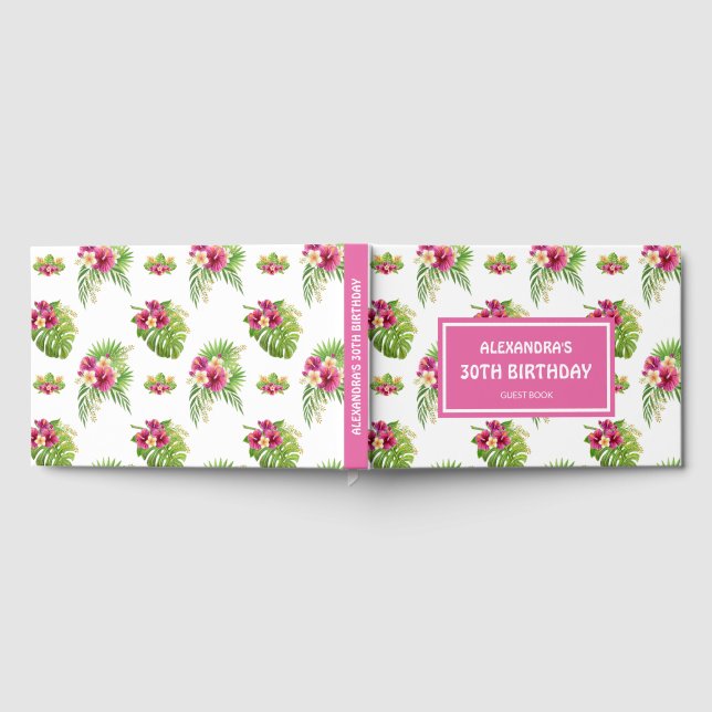 Livro De Visitas Pink Tropical Floral Luau Party birthday (Completo)