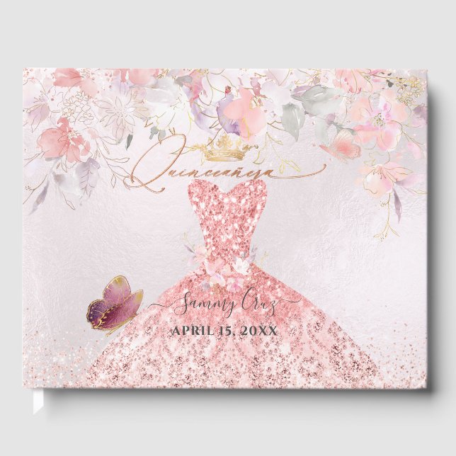 Livro De Visitas PixDezines Quinceanera Blush Dress Rosa Sweetpeas (Frente)
