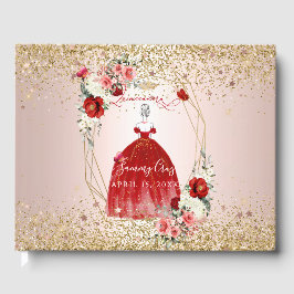 Livro De Visitas PixDezines Quinceanera H2 Flores Vermelho
