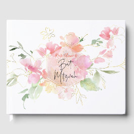 Livro De Visitas PixDezines Watercolor Blush Sweetpea Bat Mitzvah