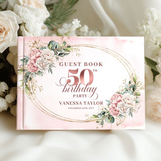 Livro De Visitas Polished Blush Greenery 50th Birthday Guestbook (Polished Blush Greenery 50th Birthday Guestbook)